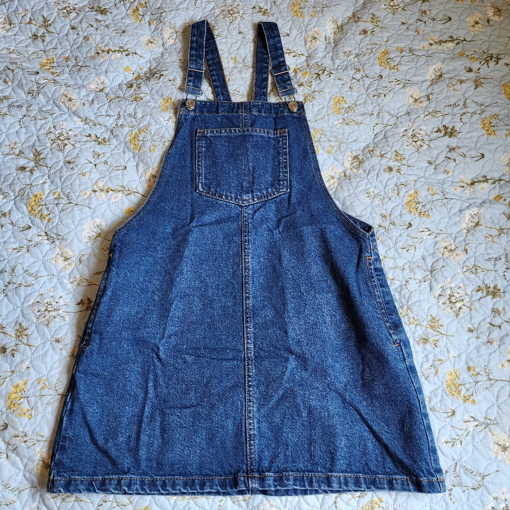 Topshop Moto Denim Pinafore Overall Dress In Medium Wash 6 Like New